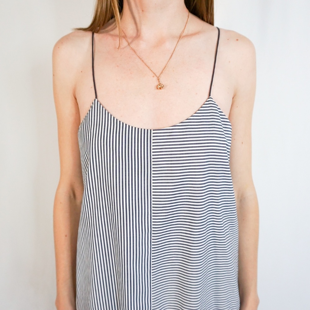 TIBI Drop-Waist Navy & White Stripe Cotton Dress - Picture 6 of 7
